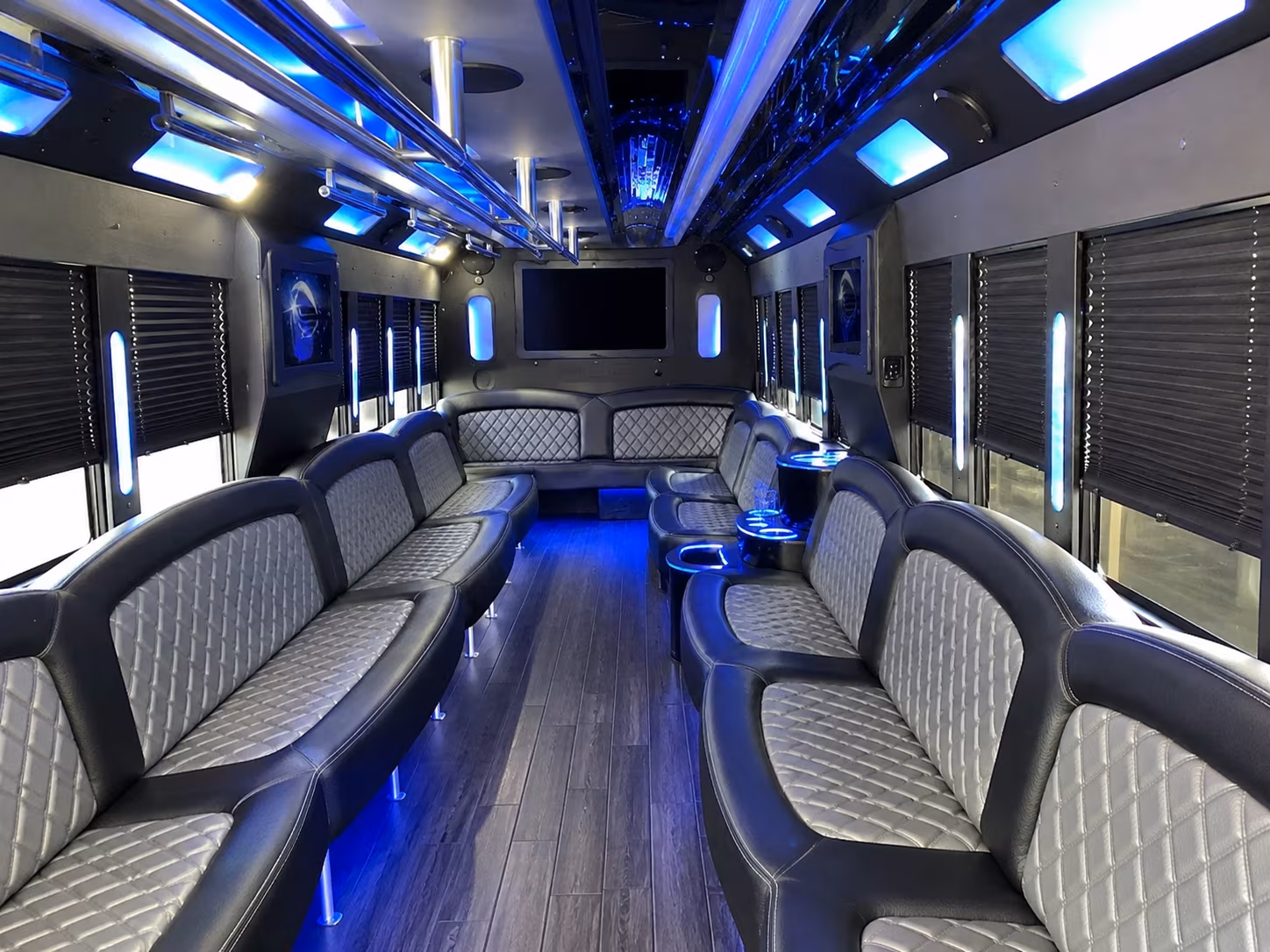 Interior of a party bus rental serving St Petersburg