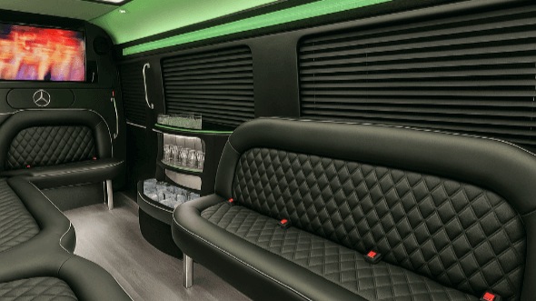 Interior of Charter Bus Company Cape Coral's 14 Passenger Sprinter Limousine in Cape Coral